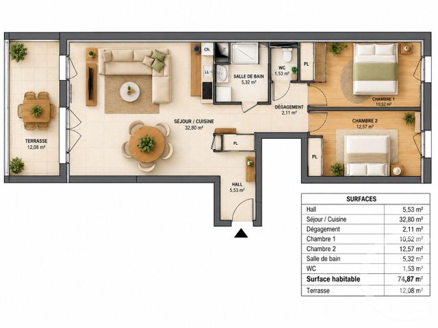 Appartement T3 &agrave; vendre - 3 pi&egrave;ces - 74,87 m2 - Chateaurenard - 13 - PROVENCE-ALPES-COTE-D-AZUR