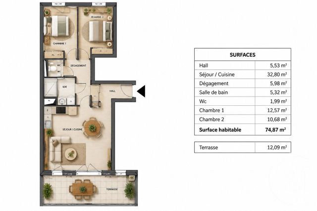 Appartement T3 &agrave; vendre - 3 pi&egrave;ces - 74,87 m2 - Chateaurenard - 13 - PROVENCE-ALPES-COTE-D-AZUR