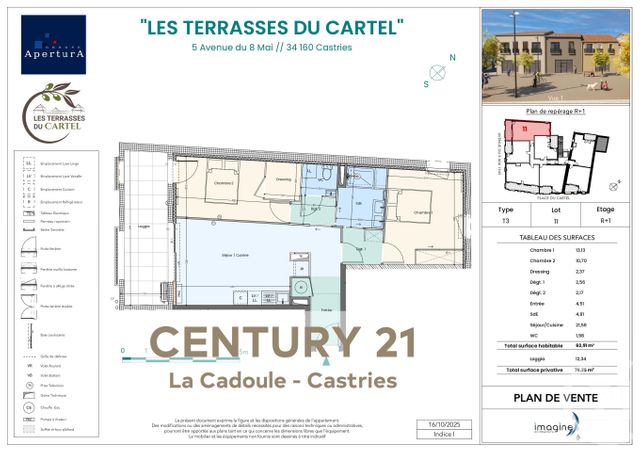 Appartement T3 &agrave; vendre - 3 pi&egrave;ces - 63,22 m2 - Castries - 34 - LANGUEDOC-ROUSSILLON