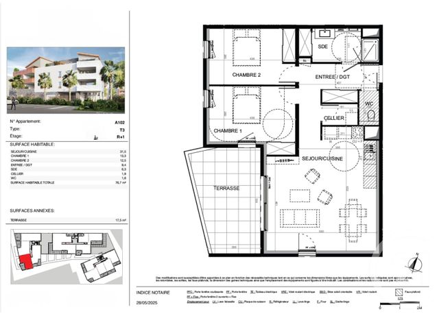 Appartement T3 &agrave; vendre - 3 pi&egrave;ces - 76,70 m2 - Baillargues - 34 - LANGUEDOC-ROUSSILLON