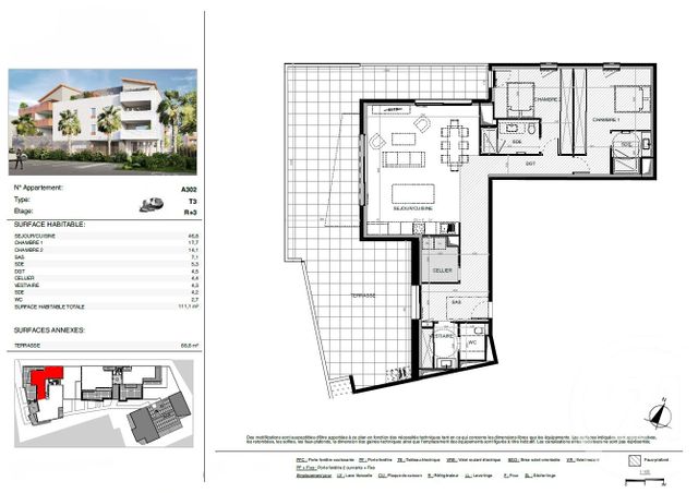 Appartement T3 &agrave; vendre - 3 pi&egrave;ces - 111,10 m2 - Baillargues - 34 - LANGUEDOC-ROUSSILLON