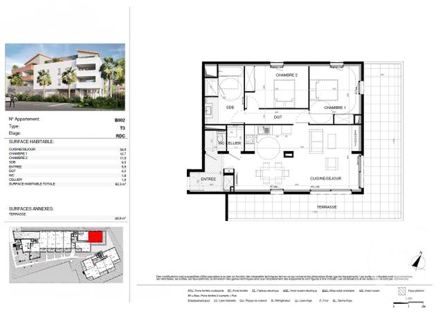 Appartement T3 &agrave; vendre - 3 pi&egrave;ces - 82,30 m2 - Baillargues - 34 - LANGUEDOC-ROUSSILLON