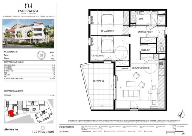 Appartement T3 &agrave; vendre - 3 pi&egrave;ces - 76,70 m2 - Baillargues - 34 - LANGUEDOC-ROUSSILLON