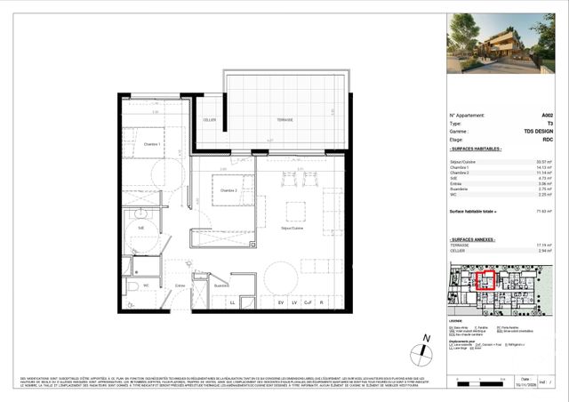 Appartement T3 &agrave; vendre - 3 pi&egrave;ces - 71,66 m2 - Baillargues - 34 - LANGUEDOC-ROUSSILLON