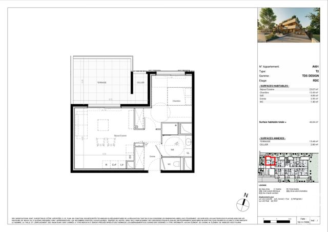 Appartement T2 &agrave; vendre - 2 pi&egrave;ces - 47,03 m2 - Baillargues - 34 - LANGUEDOC-ROUSSILLON