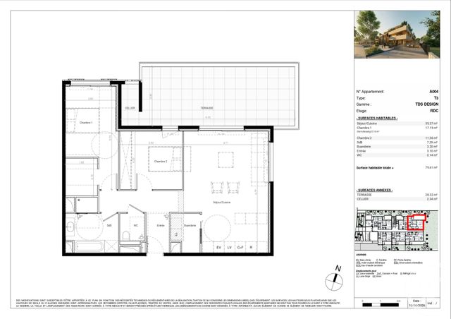 Appartement T3 &agrave; vendre - 3 pi&egrave;ces - 79,61 m2 - Baillargues - 34 - LANGUEDOC-ROUSSILLON