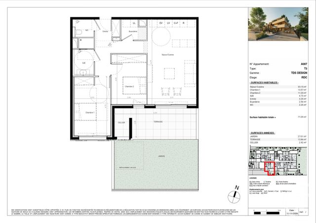 Appartement T3 &agrave; vendre - 3 pi&egrave;ces - 71,10 m2 - Baillargues - 34 - LANGUEDOC-ROUSSILLON