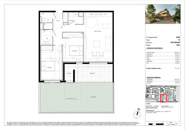 Appartement T3 &agrave; vendre - 3 pi&egrave;ces - 71,10 m2 - Baillargues - 34 - LANGUEDOC-ROUSSILLON