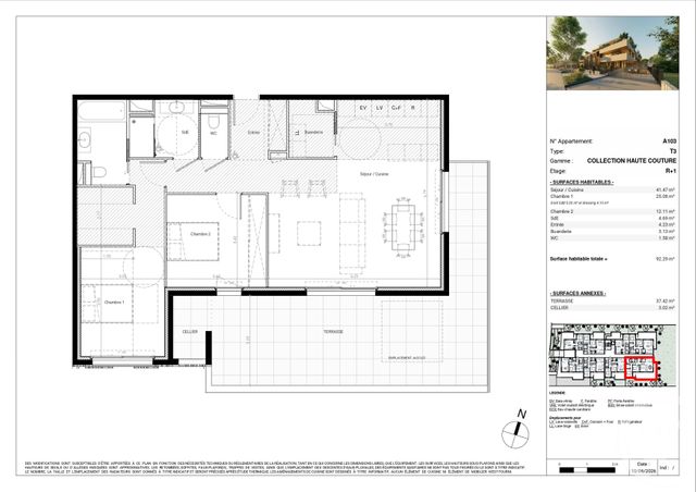 Appartement T3 &agrave; vendre - 3 pi&egrave;ces - 91,97 m2 - Baillargues - 34 - LANGUEDOC-ROUSSILLON