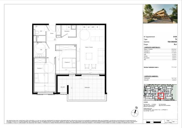 Appartement T3 &agrave; vendre - 3 pi&egrave;ces - 71,01 m2 - Baillargues - 34 - LANGUEDOC-ROUSSILLON