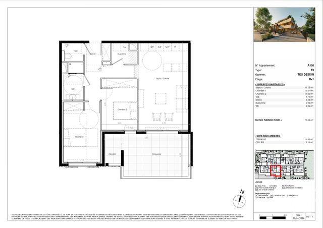 Appartement T3 &agrave; vendre - 3 pi&egrave;ces - 70,49 m2 - Baillargues - 34 - LANGUEDOC-ROUSSILLON