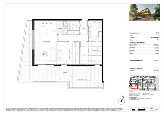 Appartement T3 &agrave; vendre - 3 pi&egrave;ces - 66,34 m2 - Baillargues - 34 - LANGUEDOC-ROUSSILLON