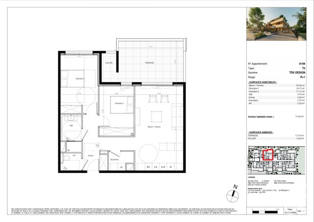 Appartement T3 &agrave; vendre - 3 pi&egrave;ces - 71,53 m2 - Baillargues - 34 - LANGUEDOC-ROUSSILLON
