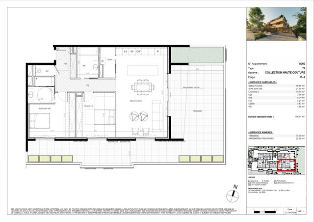 Appartement T3 &agrave; vendre - 3 pi&egrave;ces - 100,97 m2 - Baillargues - 34 - LANGUEDOC-ROUSSILLON