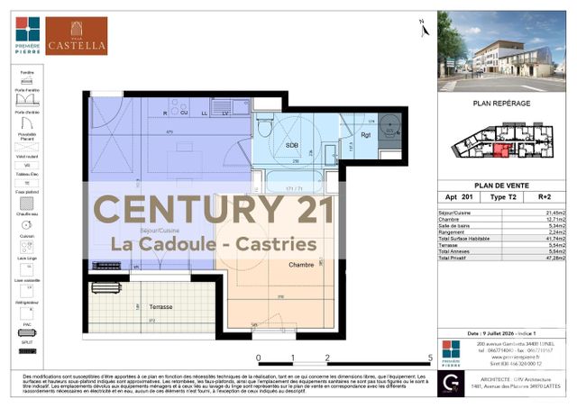 Appartement T2 &agrave; vendre - 2 pi&egrave;ces - 41,74 m2 - Lunel - 34 - LANGUEDOC-ROUSSILLON