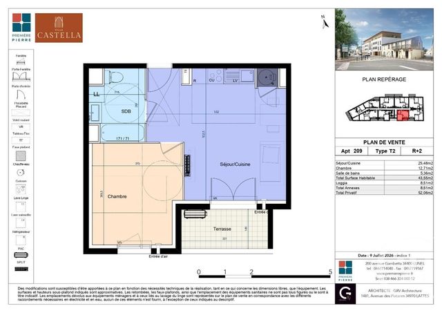 Appartement T2 &agrave; vendre - 2 pi&egrave;ces - 43,55 m2 - Lunel - 34 - LANGUEDOC-ROUSSILLON