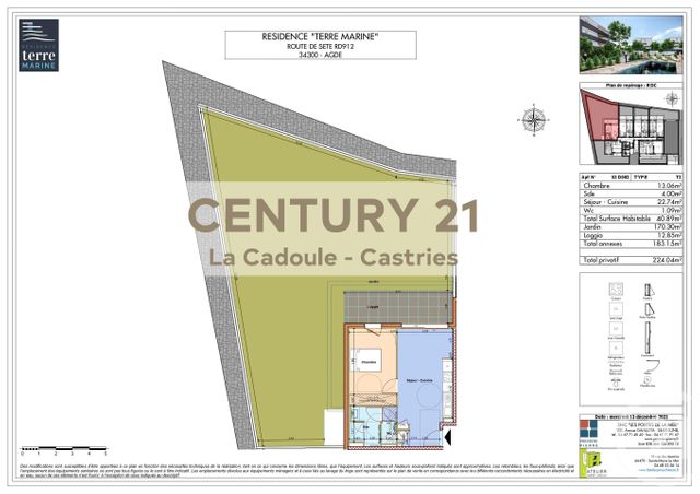 Appartement T2 &agrave; vendre - 2 pi&egrave;ces - 40,89 m2 - Agde - 34 - LANGUEDOC-ROUSSILLON