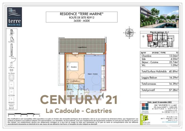 Appartement T2 &agrave; vendre - 2 pi&egrave;ces - 40,89 m2 - Agde - 34 - LANGUEDOC-ROUSSILLON
