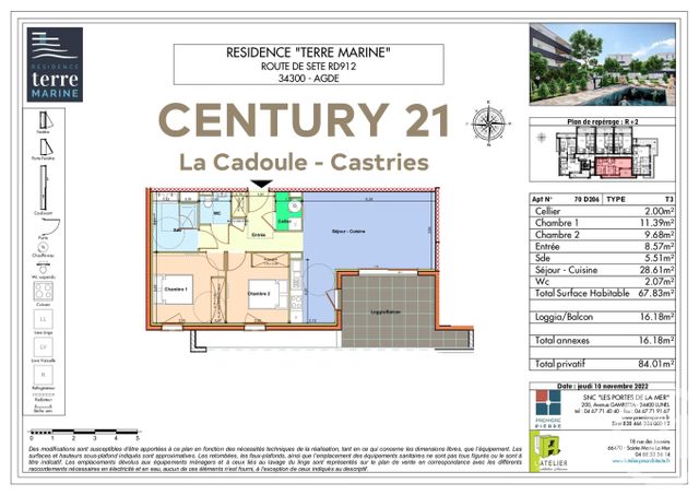 Appartement T3 &agrave; vendre - 3 pi&egrave;ces - 67,83 m2 - Agde - 34 - LANGUEDOC-ROUSSILLON