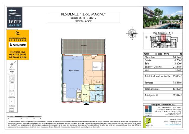 Appartement T2 &agrave; vendre - 2 pi&egrave;ces - 45 m2 - Agde - 34 - LANGUEDOC-ROUSSILLON