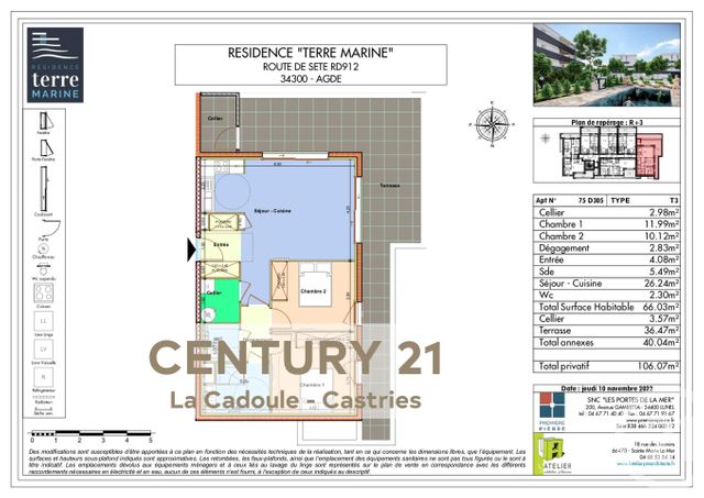 Appartement T3 &agrave; vendre - 3 pi&egrave;ces - 66,03 m2 - Agde - 34 - LANGUEDOC-ROUSSILLON