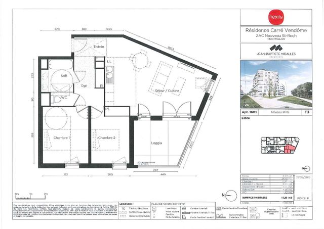 Appartement F3 &agrave; louer - 3 pi&egrave;ces - 65,38 m2 - Montpellier - 34 - LANGUEDOC-ROUSSILLON
