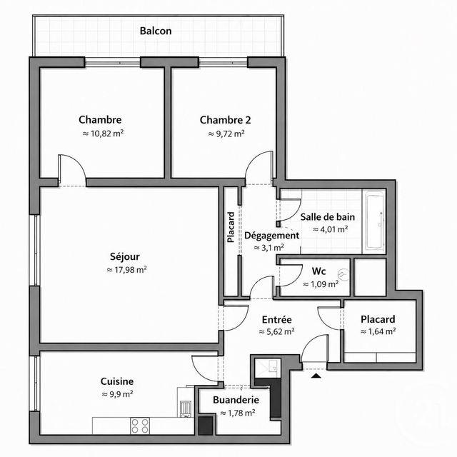 Appartement F3 &agrave; vendre - 3 pi&egrave;ces - 69 m2 - Paris - 75018 - ILE-DE-FRANCE