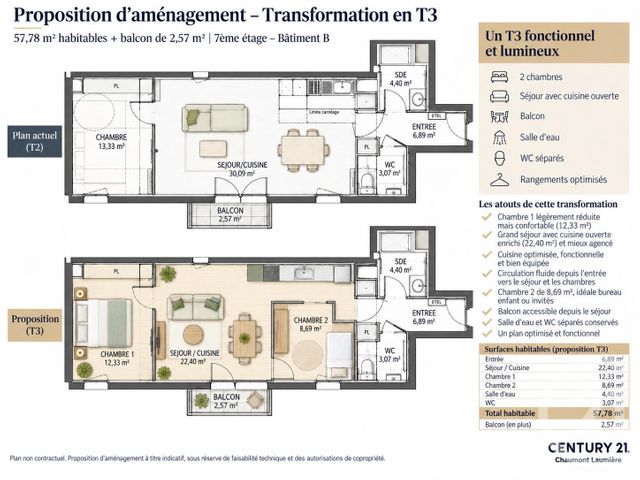 Appartement &agrave; vendre - 2 pi&egrave;ces - 57,78 m2 - Paris - 75019 - ILE-DE-FRANCE