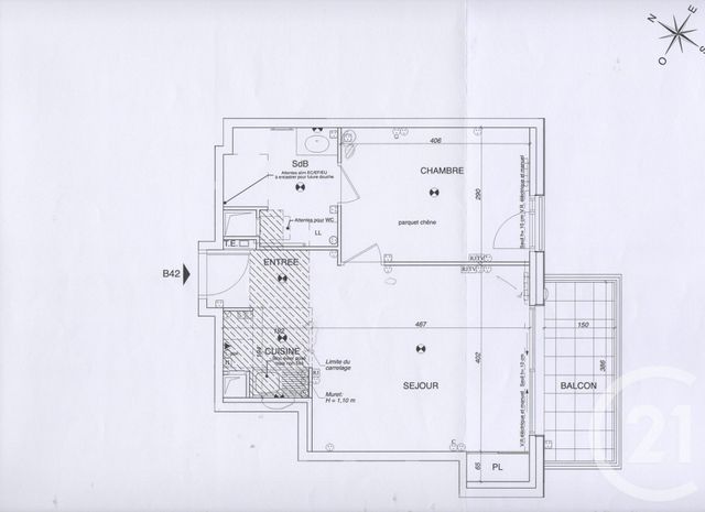 Appartement F2 &agrave; vendre - 2 pi&egrave;ces - 43,16 m2 - Paris - 75019 - ILE-DE-FRANCE