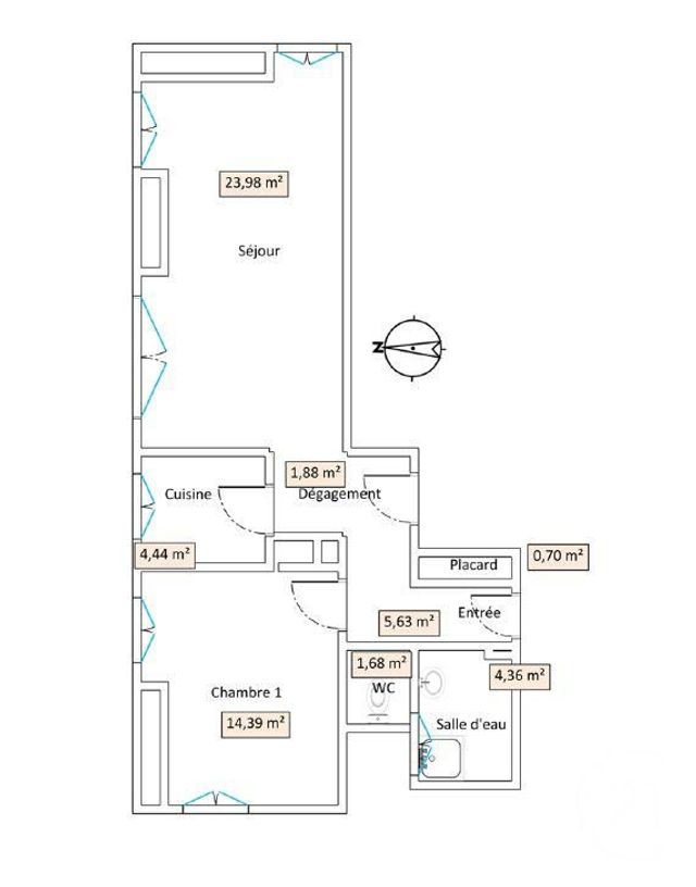 Appartement F2 &agrave; vendre - 2 pi&egrave;ces - 57 m2 - Paris - 75017 - ILE-DE-FRANCE