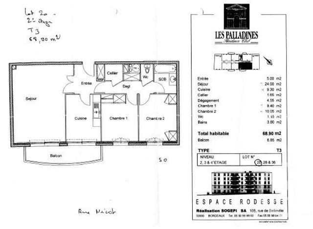 Appartement a louer bordeaux - 3 pièce(s) - 68.5 m2 - Surfyn