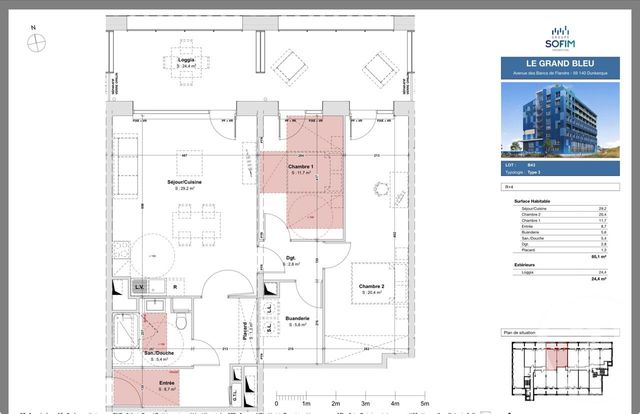Appartement F3 &agrave; vendre - 3 pi&egrave;ces - 85,10 m2 - Dunkerque - 59 - NORD-PAS-DE-CALAIS