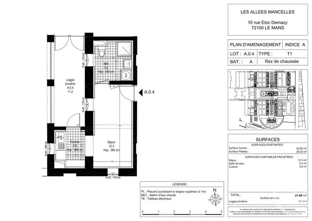 Appartement F1 &agrave; louer - 1 pi&egrave;ce - 21,79 m2 - Le Mans - 72 - PAYS-DE-LOIRE