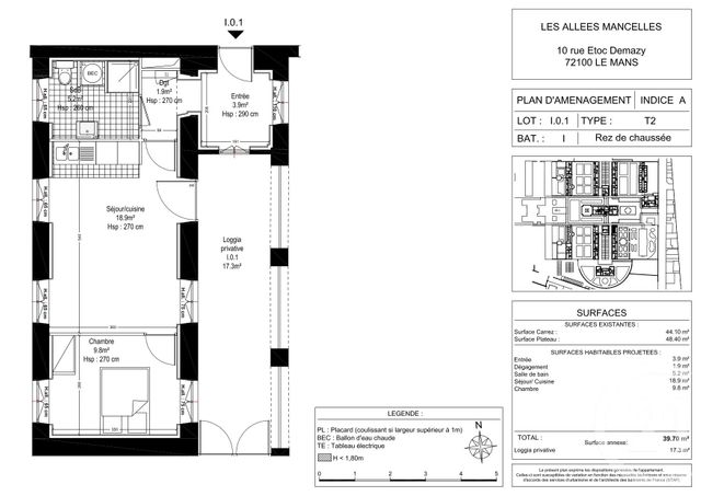 Appartement F2 &agrave; louer - 2 pi&egrave;ces - 39,26 m2 - Le Mans - 72 - PAYS-DE-LOIRE