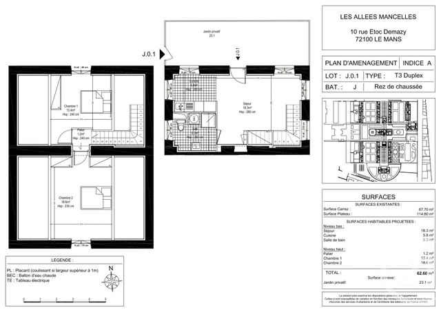 Appartement F3 &agrave; louer - 3 pi&egrave;ces - 60,93 m2 - Le Mans - 72 - PAYS-DE-LOIRE