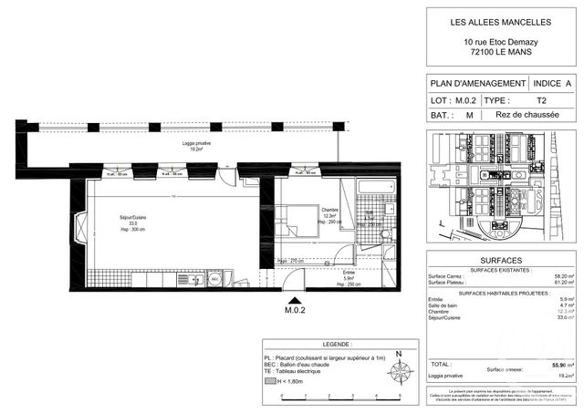 Appartement F2 &agrave; louer - 2 pi&egrave;ces - 57,05 m2 - Le Mans - 72 - PAYS-DE-LOIRE