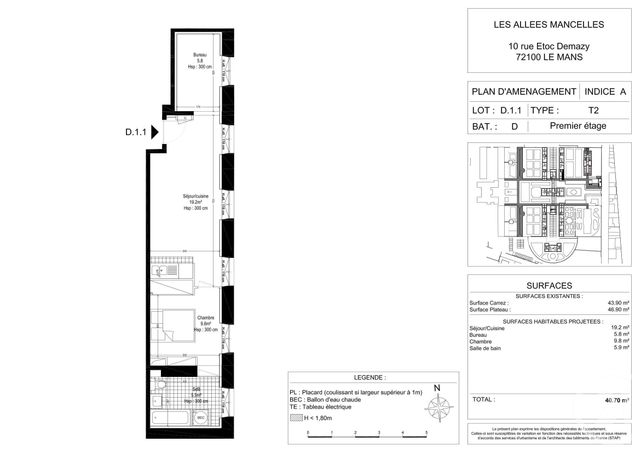 Appartement F2 &agrave; louer - 2 pi&egrave;ces - 41,06 m2 - Le Mans - 72 - PAYS-DE-LOIRE