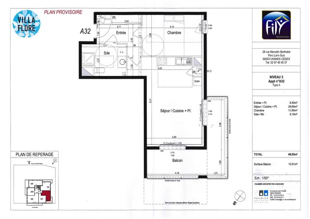 Appartement T2 &agrave; louer - 2 pi&egrave;ces - 49,05 m2 - Lanester - 56 - BRETAGNE