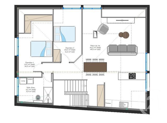 Appartement &agrave; vendre - 3 pi&egrave;ces - 70 m2 - Lorient - 56 - BRETAGNE