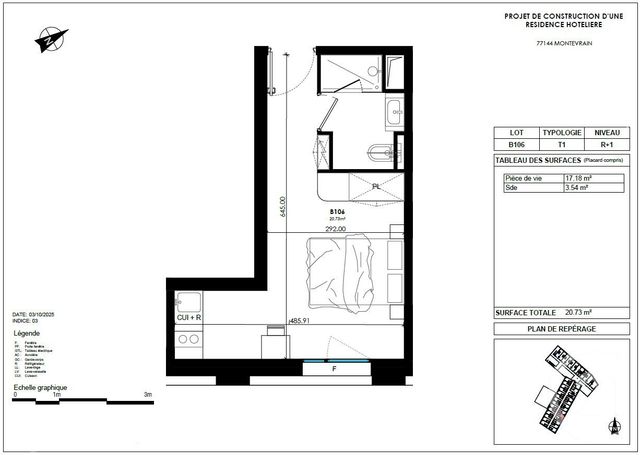 Appartement Studio &agrave; vendre - 1 pi&egrave;ce - 38,67 m2 - Montevrain - 77 - ILE-DE-FRANCE