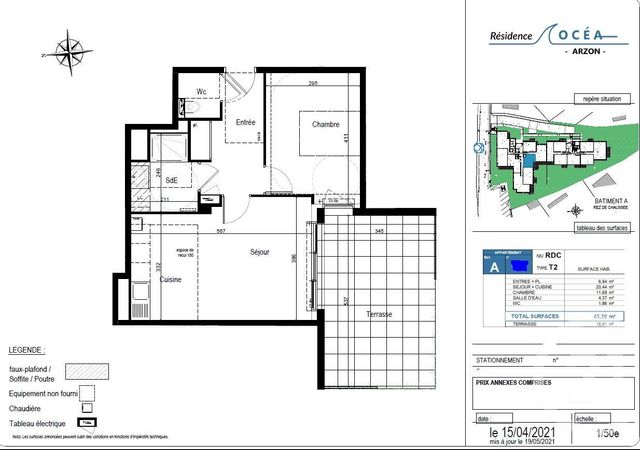 Appartement F2 &agrave; vendre - 2 pi&egrave;ces - 45,30 m2 - Arzon - 56 - BRETAGNE