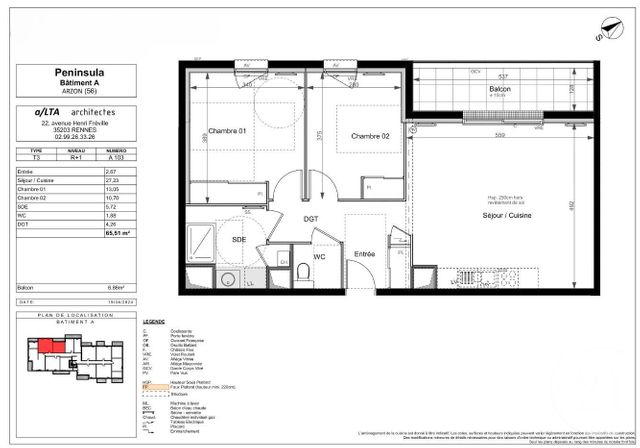 Appartement F3 &agrave; vendre - 3 pi&egrave;ces - 65,51 m2 - Arzon - 56 - BRETAGNE