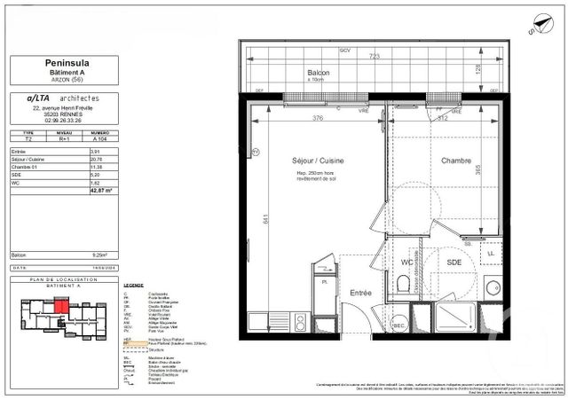 Appartement F2 à vendre - 2 pièces - 42,87 m2 - Arzon - 56 - BRETAGNE