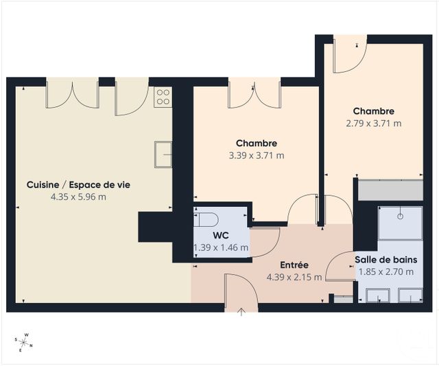 Appartement T3 &agrave; vendre - 3 pi&egrave;ces - 65,61 m2 - Champagne Au Mont D Or - 69 - RHONE-ALPES