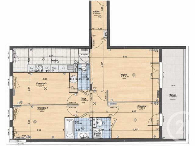 Appartement F4 &agrave; vendre - 4 pi&egrave;ces - 85 m2 - Pontoise - 95 - ILE-DE-FRANCE