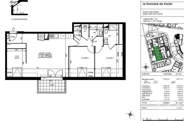 Appartement F3 bis à vendre - 4 pièces - 73,02 m2 - Crepy En Valois - 60 - PICARDIE